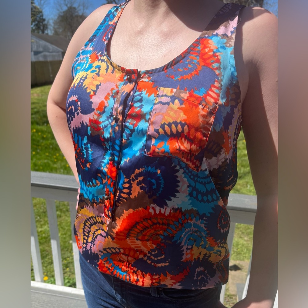 Colorful Racerback Blouse with button detail
